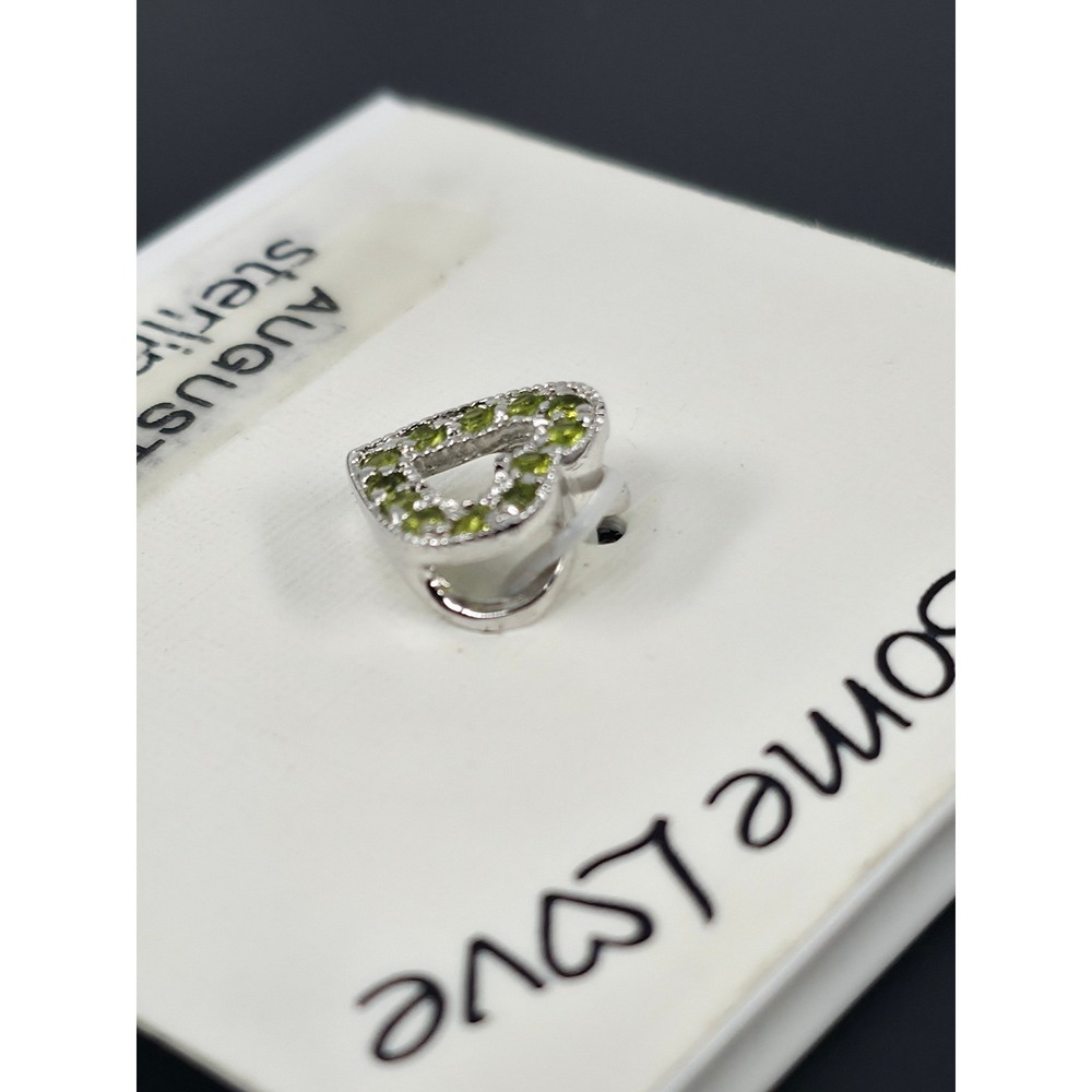 August Birthstone Heart Pendant Sterling Silver Green Peridot Color Charm - Picture 3 of 5